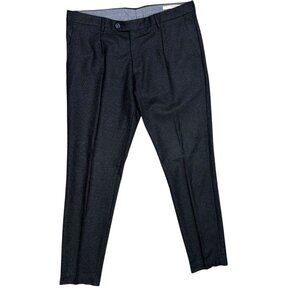Berwich Tweed Trousers Wool Silk Dress Pants Navy Blue Made in Italy Slim 36x32